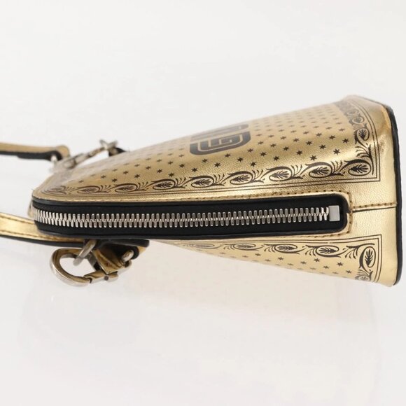 GUCCI GUCCY Print GUCCIxSEGA Bag Leather Gold Silver 511189 Auth bs30126 - Picture 7 of 16